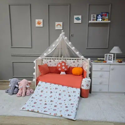 Yuar Baby Yan Duvarlı Beşik Uyku Seti Turuncu Mantar